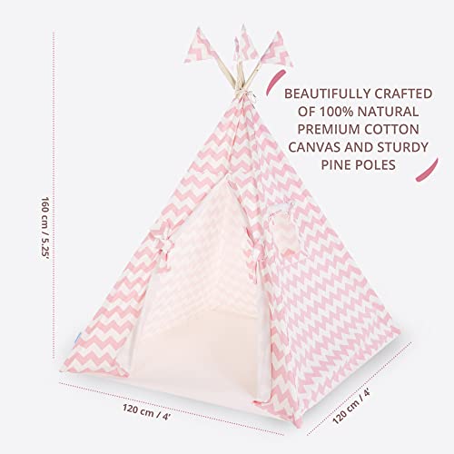 Canicove Teepee Tent for Kids - Award Winning 100% Cotton Play Tent - Large Indoor/Outdoor Tipi for Boys & Girls + Free Fun Flags! (Pink Stripes) - Afbeelding 4