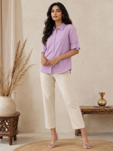 Image of SAADAA Airy Linen Shirt | Solid Regular Fit Casual Shirts Stylish for Women