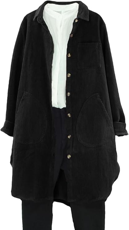 Minibee Women's Corduroy Shirt Coats Long Sleeve Button Down Blouses Tops with Pockets