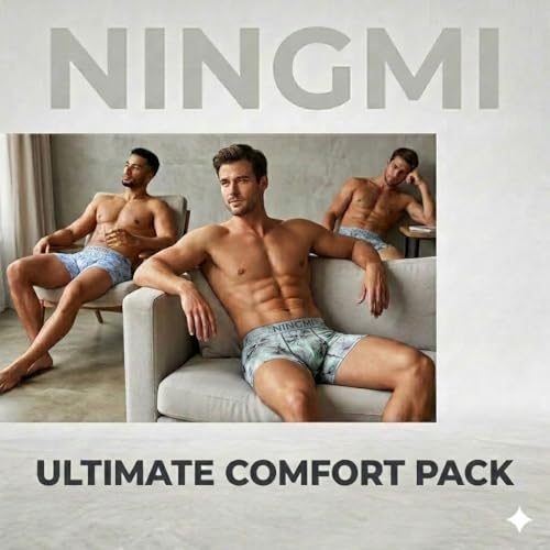 Image of NINGMI Men's Ultra-Soft Printed Trunk Briefs - Premium Imported Nylon Blend, Breathable & Moisture-Wicking Underwear, Tag-Free Comfort with 4-Way Stretch
