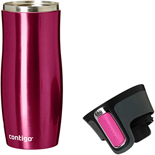 Contigo West Loop Autoseal Travel Mug, Stainless Steel Thermal Mug, Vacuum Flask, Leakproof, Coffee Mug with BPA Free Easy-Clean Lid, Raspberry, 470 ml