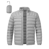 [YSENTO] メンズ 超軽量 ダウンジャケット 防水透湿 多機能 折りたたみ 綿入りジャケット 防寒着 フロントジッパー 撥水性 コンパクト 専用収納袋付き スキー カジュアル トレッキング コート アウトドアウエア 男女兼用 春秋冬 ライトグレー 3XL