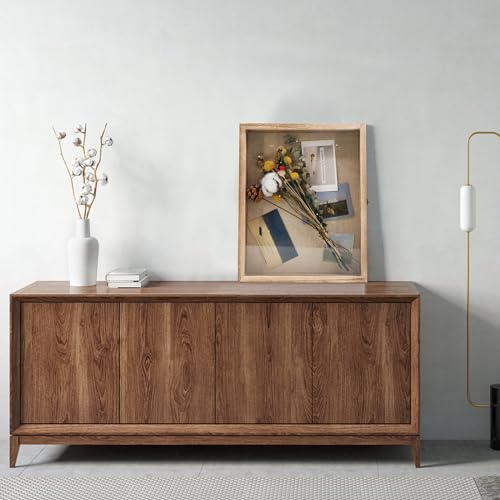 Image of GraduationMall 13x16 Shadow Box Frame Solid Wood Glass Door Display Case with Linen Back and 6 Stick Pins,1.5 inches Interior Depth,Ideal for Memorabilia Pictures Flowers Medals Tickets