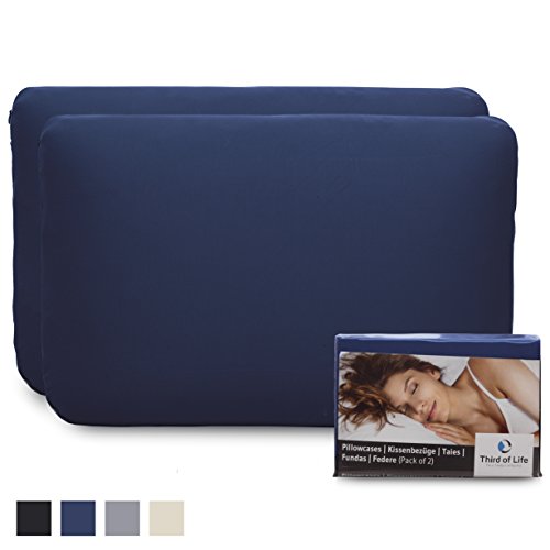 Third of Life Taie Oreiller HQ lot (2pcs, uni) Coussins 40x60 en p. IZAR et NEKKAR - Coton, Jersey Double, Bon Ajustement, Repassage Inutile, Garantie 3 Ans, Ferm. éclair. (Bleu Marine)