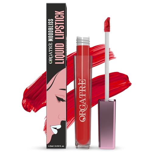 Image of Orgatre Moodbliss Liquid Lipstick | Waterproof, Long Lasting & Smudge Proof | Non-Drying, Lightweight & Highly Pigmented | Matte Finish | 4.5ml (Saffron Allure)