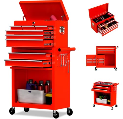 Image of 8-Drawer Rolling Tool Chest Tool Box,Removable Tool Storage Cabinet with 4 Wheels and Drawers,2 in 1 Portable Toolbox Organizer, Tool Chest with Lockable Drawer Gifts for Men (Red)