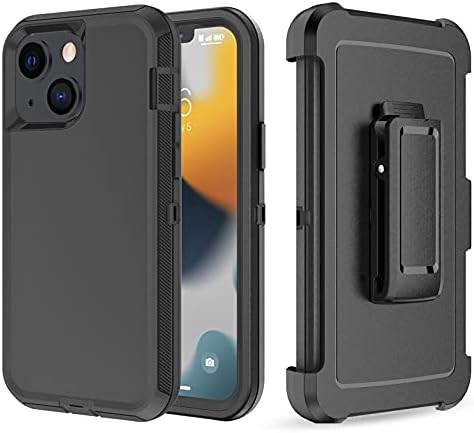 Szfirstey Case with Belt-Clip Holster Compatible with iPhone 13, Drop Protection Full Body Rugged Shockproof/Dust Proof Military Protective Tough Durable Phone Cover Heavy Duty (Black)