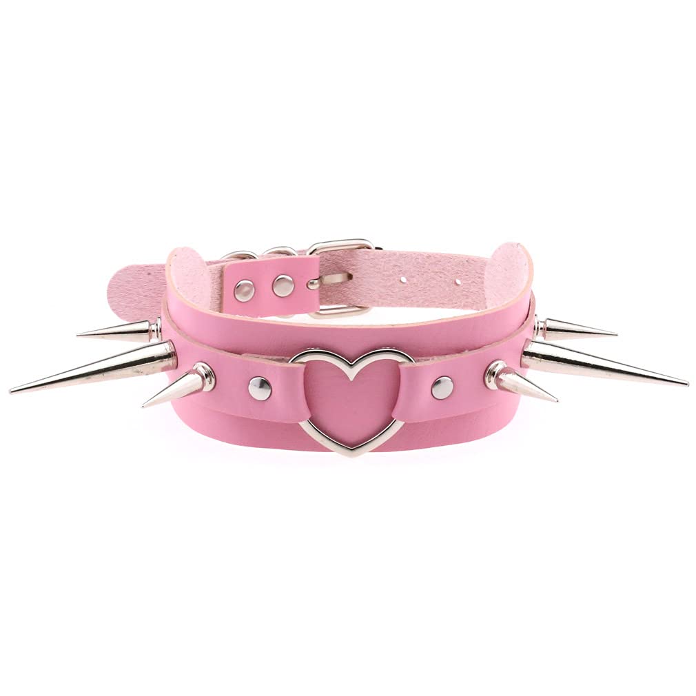 Spiked Choker Pink Leather Heart Choker HEART SPIKE COLLAR FUTURE