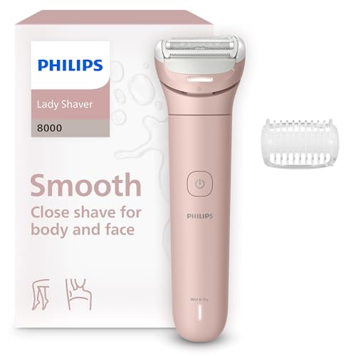 Philips Lady Shaver Serie 8000 - Rasoio senza filo, Wet & Dry, sistema di rasatura a 3 lame, testina di rasatura flessibile, luce LED, per corpo e gambe, 100 minuti di utilizzo, modello BRL129/00