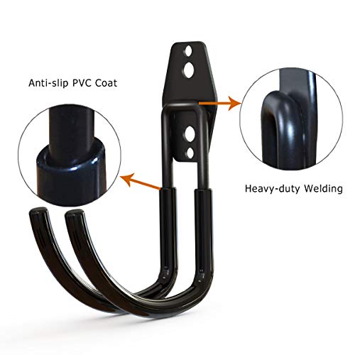 Garage Storage Utility Hooks，Garage Garden Tool Organizer，Steel Wall Mount Hooks, Large Garden U Hooks （2 Pack） (Type-2-Black) #TOP2
