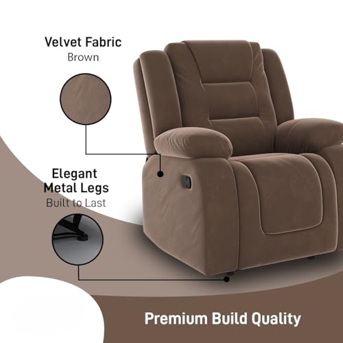 Image of Amazon Brand - Solimo Fraklin | Single Seater Sofa Recliner | Manual Recliner (Velvet Brown)