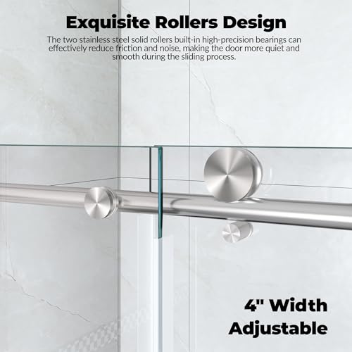 Image of 44-48 inch W x 76 inch H Frameless Sliding Shower Door, 5 /16 inch (8mm) Tempered Glass with Explosion-Proof Film & Easy-Clean Coating, Brushed Nickel Bypass Shower Door with Seal Strip