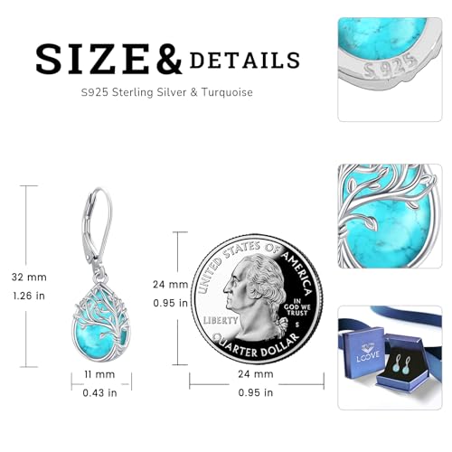 Tree of Life/Cat/Turtle/Butterfly/Flower/Celtic/Turquoise/Moonstone Dangle Earrings for Women Sterling Silver Cute Animals Drop Earrings Jewelry Gifts4