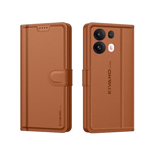 Image of KIVANO LUXE Compatible for Oppo Reno 13 Pro 5G Luxury Handmade Leather Magnetic Flip Folio Case | Card Holder & Kickstand | Slim Protective Cover | Unisex - Brown