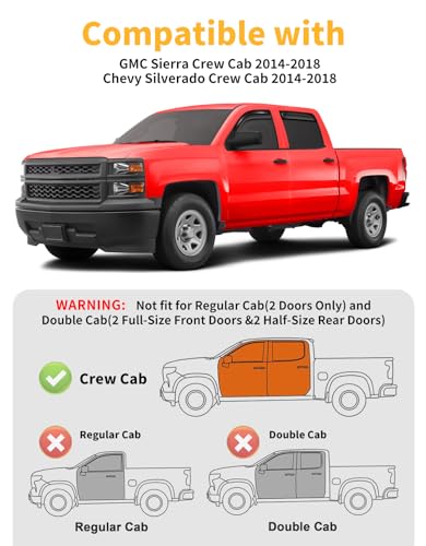 Image of Window Visors Rain Guards for Chevy Silverado /GMC Sierra Crew Cab 2014-2018 | Saleago,in-Channel,Extra-Thick,Extra Durable,Window Deflectors,Vent Visors,Vent Shades,Truck Accessories,Polycarbonate (PC)
