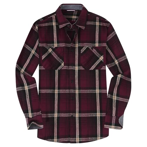 Image of WARHORSEE Flannel Shirt for Men Long Sleeve Button Down Plaid Shirts | Soft Cotton Blend for Multi-season Wear, Lightweight yet Warm, Dual buttoned storage pockets, Machine Washable Easy Care