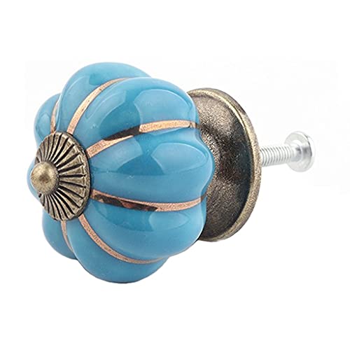 Poignée en céramique de citrouille □ Dépôt rétro Art Tiroir Armoire Armoire Porte-armoire Coffre de tiroirs Poignée de porte □ Poignée décorative peinte Boutons de Tiroir (Color : Blue) Cover