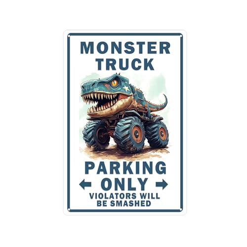 Funny Boys Room Decor Monster Truck Parking Only Metal Tin Sign Bedroom Wall Decorations Birthday Party Accessories Signs Posters Gifts for Kids 8x12 in