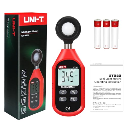 UNI-T UT383 Light Meter Lux Meter Lumens Digital Illuminance Meter 0~199,900 Lux (0~18,500 FC) Foot Candles Luxmeter for Film Photography Plants Photometer Lighting Intensity Brightness Measurement