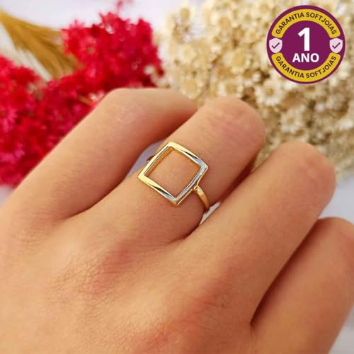 Anel em Formato De Quadrado Vazado Aro Fino Delicado Folheado Ouro 18k (15)