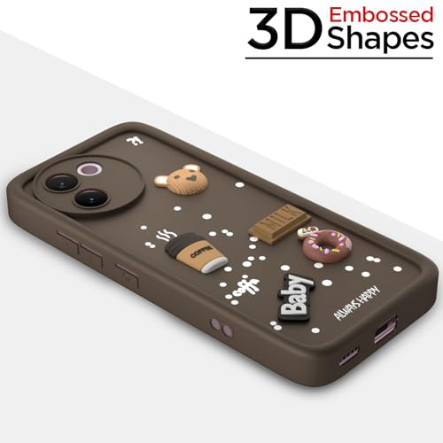 Image of Pikkme Back Cover for Vivo V30e 5G | Cute Fun Cartoon 3D Bear Silicone Full Body Protection Bumper Cover (Brown)