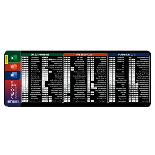 Image of Ant Esports Microsoft Office Shortcuts Mouse Pad 300 x 800 mm Extended Desk Pad for Excel Word PowerPoint Office Desk Mat Non-Slip Rubber Base Stitched Edges