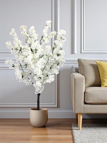 Künstlicher Kirschblütenbaum 120cm Weiß Kunstpflanze Künstlicher Kirschbaum Zimmerpflanze künstliche Pflanze Kirsche