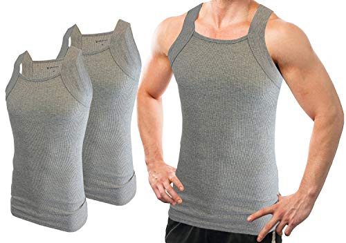 Different Touch Men's G-unit Style Tank Tops Square Cut Muscle Rib A-Shirts - Medium - Gray, Pack of 2