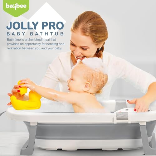 Image of Baybee Jolly Bath Tub for Baby 0 to 5 Years | Foldable Baby Bath Tub for Kids with Anti Skid Base & Drainer | Mini Swimming Pool for Babies | Bather & Bathtub for Newborn Boys Girls (Grey)