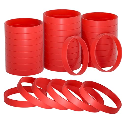 Bouiexye 120 Pieces Rubber Bracelets Red Silicone Wristband Unisex for Sports Teams Party Games Fashion Decorations