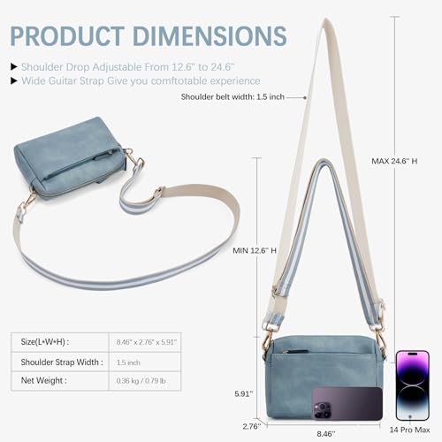 Image of BOSTANTEN Small Crossbody Purse for Women Triple Zip Cell Phone Leather Handbag with Colored Shoulder Strap