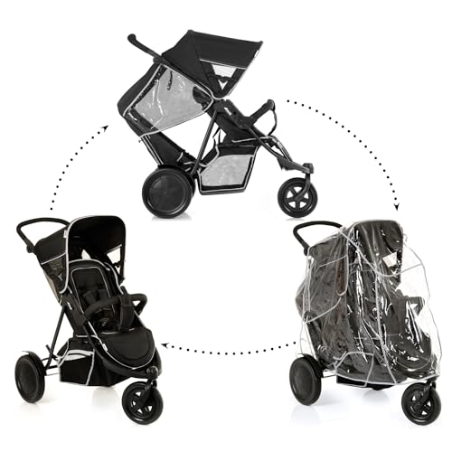 hauck Freerider Poussette Double 3 Roues pour 2 Enfants - Siège Avant Inclinable dès la Naissance – Siège Arrière dès 6 Mois – Charge 15 kg par Siège – Poignée Réglable, Habillage Pluie Inclus - Noir – Image 4
