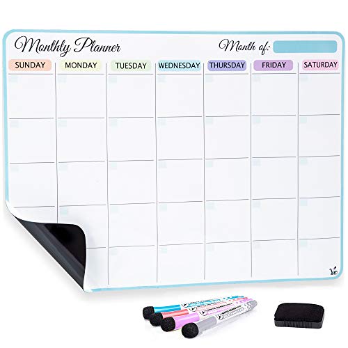 Magnetic Dry Erase Monthly Calendar for Fridge with New Premium Stain Resistant Technology 17x12 inch