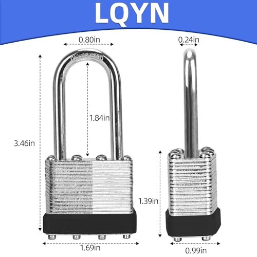 Image of Padlocks with Same Key, LQYN 100 Pcs Laminated Keyed Padlock (1-9 /16 inch, 40mm), Keyed Alike Locks, Long Shackle, for Storage Locker, Hasp Latch, Toolbox, Sheds