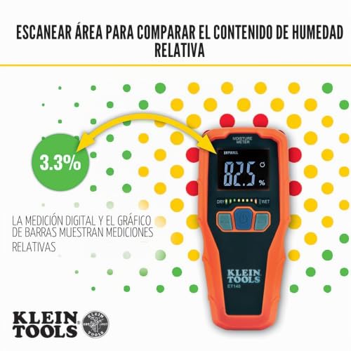 Miniatura 4 de Klein Tools Et140 Medidor De Humedad Sin Puntas Detección No Destructiva Hasta 19 Mm Visualización Led Fácil De Leer