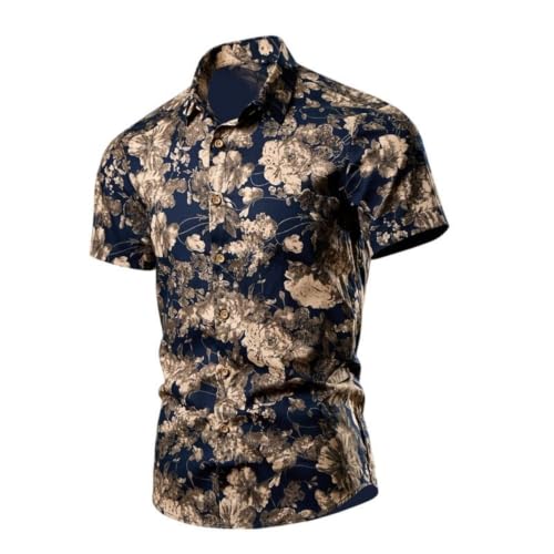 Chemise à manches courtes pour homme à imprimé floral et coupe ajustée décontractée