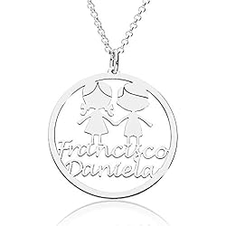 Colgantes Con Nombres De Hijos doble aro - Collar Niños Personalizado con Nombres - Colgante Personalizado Niños añade entre 1 y 3. Colgante Acabado Plata, Plata de Ley 925/1000.