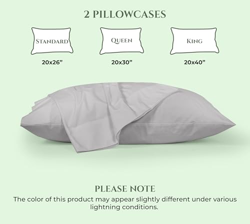 Image of Royale Linens 100% Cotton Pillow Cases Standard Size Set of 2 - Percale Pillowcase - Silver Pillow Cases Soft Cooling & Breathable Hotel Cotton Pillowcases, Fits Standard Pillows (20 inchx26 inch, Silver)
