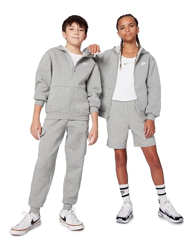 Nike Hooded Full Zip Ls Top K NSW Club FLC HD Fz Ls Lbr, DK Grey Heather/Base Grey/White, FD3004-063, S