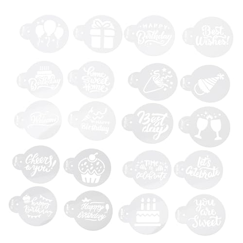 OFFSCH 20pcs Birthday Theme Coffee Stencils Reusable Latte Art Templates for Cappuccino Cake Decorating Hot for Party Decorations