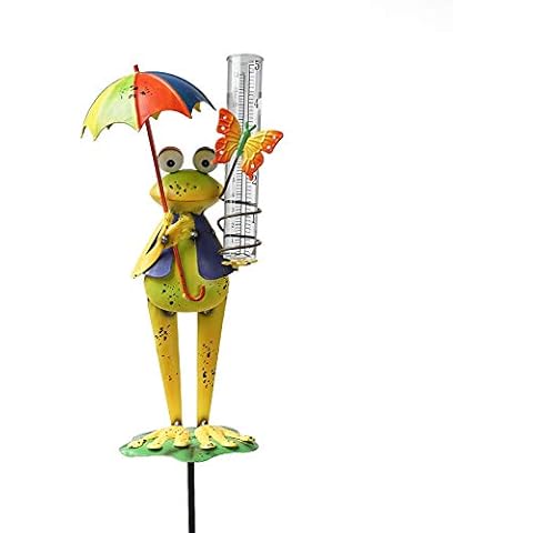 SaphiRose Rain Gauge Stake for Yard Garden Stakes Decor Outdoor Metal Frog Figurine with Plastic Tube - 5.12" W x 3.94" D x 38.58" H Cover