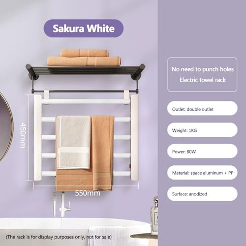 Freestanding Heated Towel Rack, Household Smart Electric Heating Drying Rack Wall-Mounted Heating Towel Rack for Bathroom, Spa, Bathrobe, Blanket & Pajama,Sakura White image 2