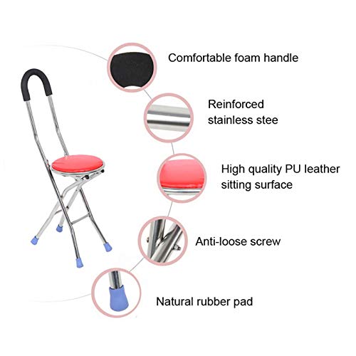 Folding Crutch Stool Stainless Steel Four Legs Folding Crutch Stool Walking Cane Walking Stick Chair for Elderly Outdoor Travel Rest Stool Folding Chair Replacement Large Weight Capacity