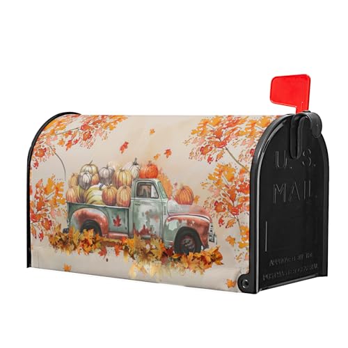 Image of Hello Fall Magnetic Mailbox Cover - Standard Size 18 inchx21 inch Thanksgiving Truck Pumpkins Autumn Harvest Mailbox Wraps - Post Letter Box Decorations for Outside Home Garden Yard