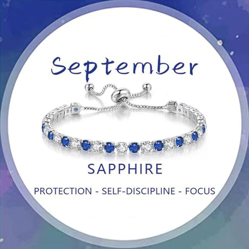 Birthstone Bracelet for Women, Silver Tennis Bracelets with Cubic Zirconia Adjustable Slider Bracelet Birthday Mother's Day Graduation Gifts for Her Mom Wife Girlfriend2