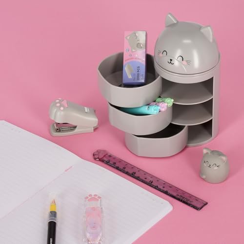 Miniatura 3 de Legami - Organizador De Escritorio, Organizador De Escritorio Con 3 Cajones De Apertura Lateral, Compartimento Superior Con Cierre Deslizante, Tema Kitty