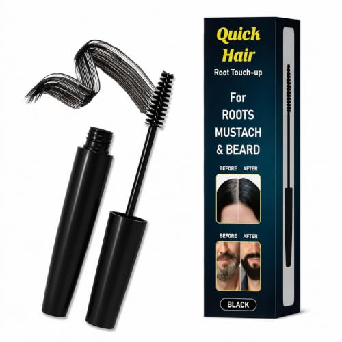 Image of Quick Hair Root Touch-Up Mascara for Grey Hair, Beard & Mustache | Instant Temporary Hair Color | Precision Mascara Brush | Smudge Resistant Formula | Easy Washable Root Cover Up | Black
