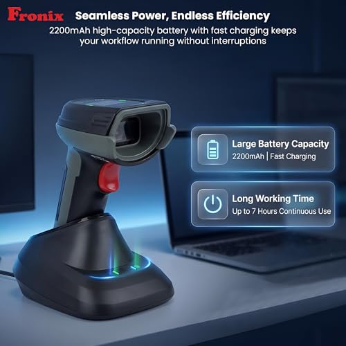 Image of 1800W Wireless 2D & 1D Barcode Scanner Bluetooth 5.0 & 2.4G QR Code Reader, CMOS Sensor, TFT Color Screen, Auto Induction Scanning, 2 Year Warranty