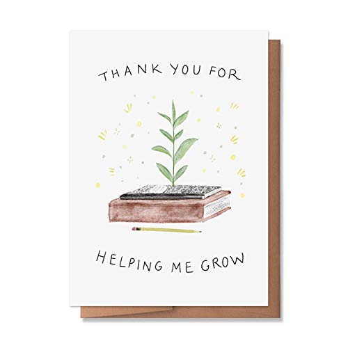 Wunderkid Thank You for Helping Me Grow, Teacher Appreciation Card, Thank You Teacher (1 Single Card, Blank Inside)