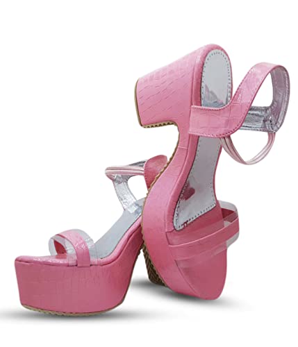 Image of Digni Nude Heels Sandal for Women Open Toe Ankle Strap Chunky Heel Pump Sandals Party Wedding Strappy Buckle Sandals